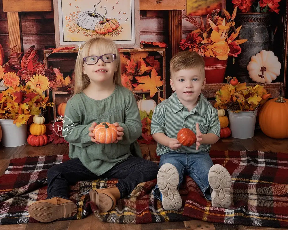 Kate Fall Backdrop Pumpkin Halloween Thanksgiving Sunflower Window Designed by Uta Mueller Photography