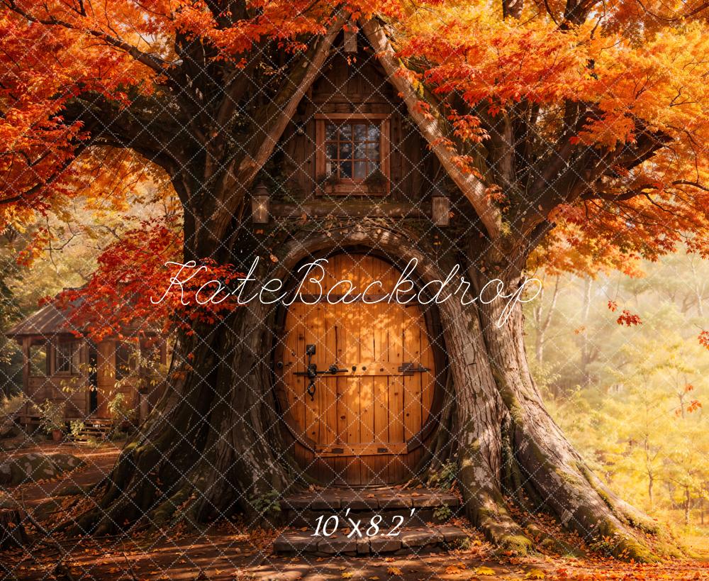 Kate Fall Maple Leaves Treehouse Forest Backdrop Designed by Emetselch