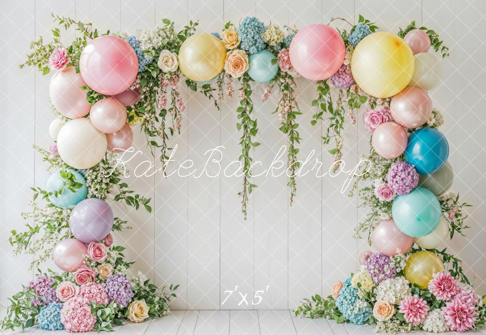 TEST Kate Spring Floral Balloon Arch White Backdrop Designed by Emetselch