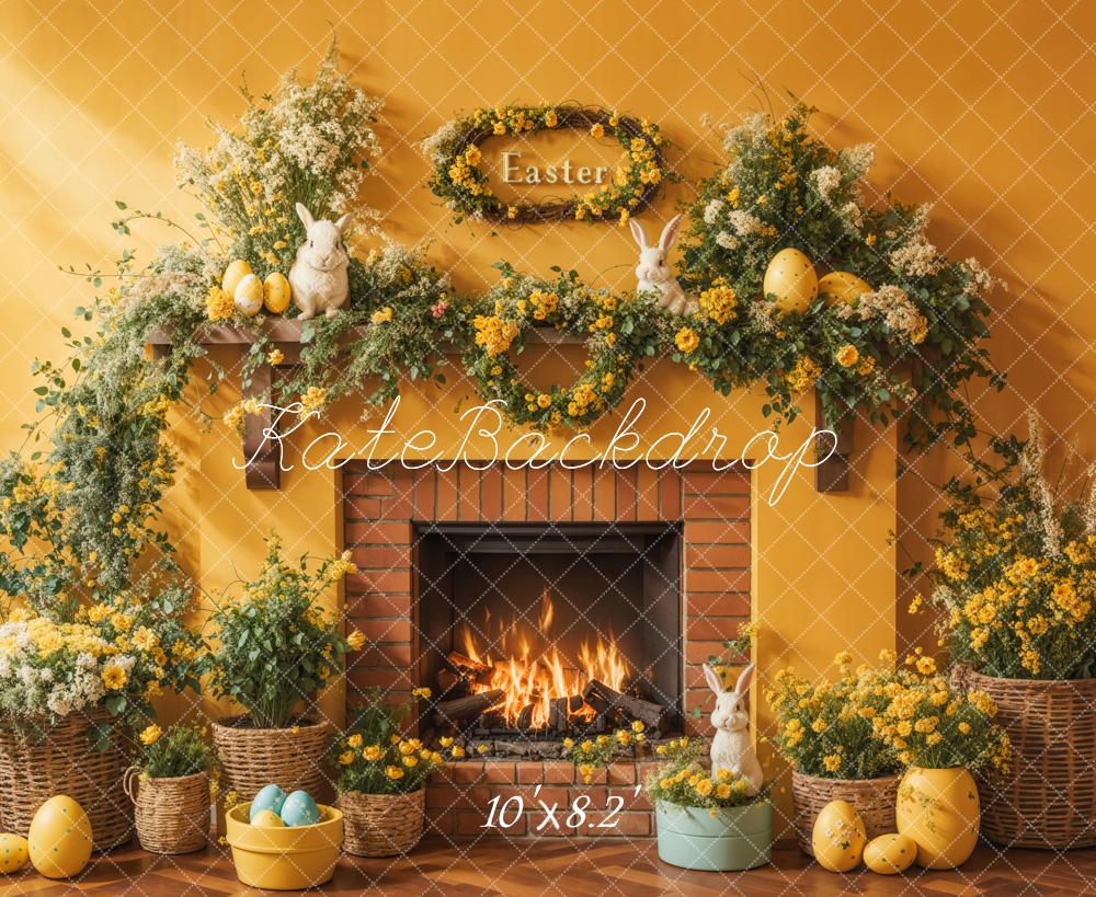 Kate Easter Floral Yellow Fireplace Eggs Backdrop Designed by Emetselch