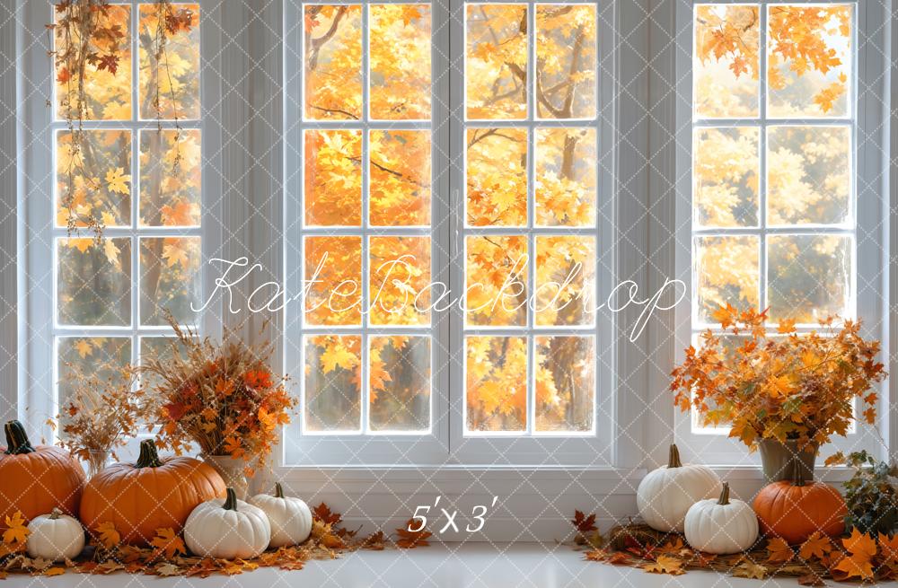 Kate Fall White Retro Window Maple Tree Backdrop Designed by Emetselch