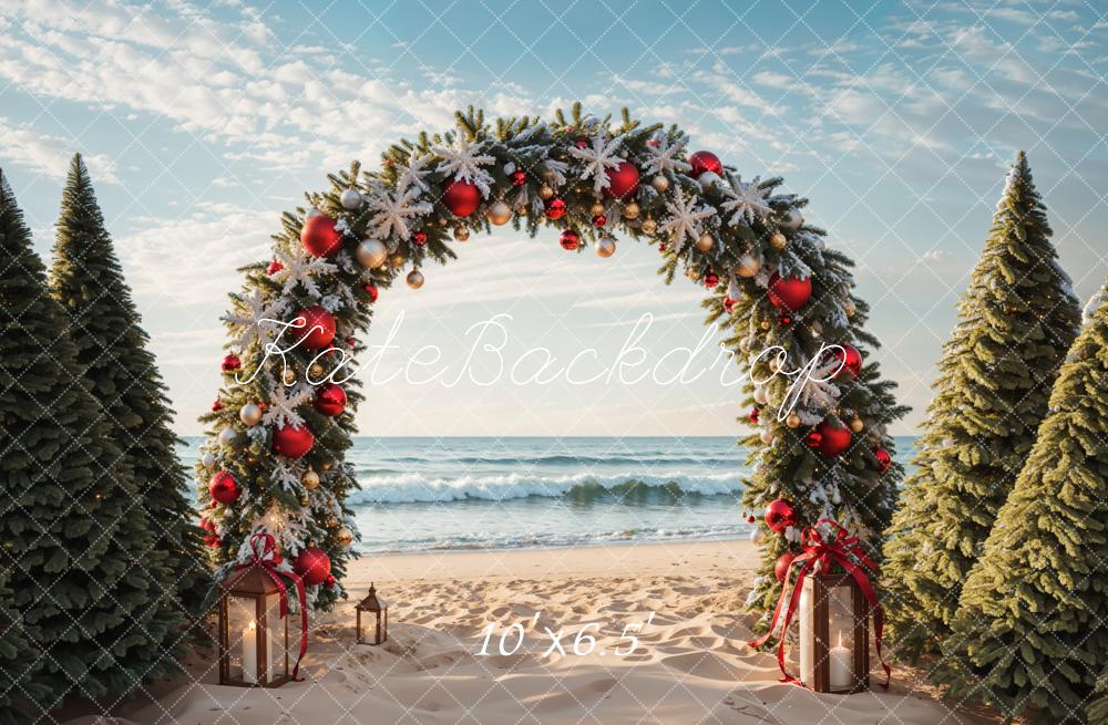 Fondo de playa con arco de árbol de Navidad Designed by Emetselch