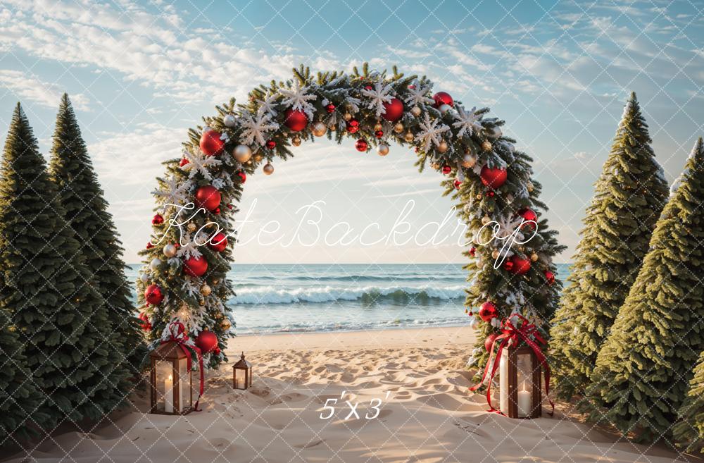 Fondo de playa con arco de árbol de Navidad Designed by Emetselch