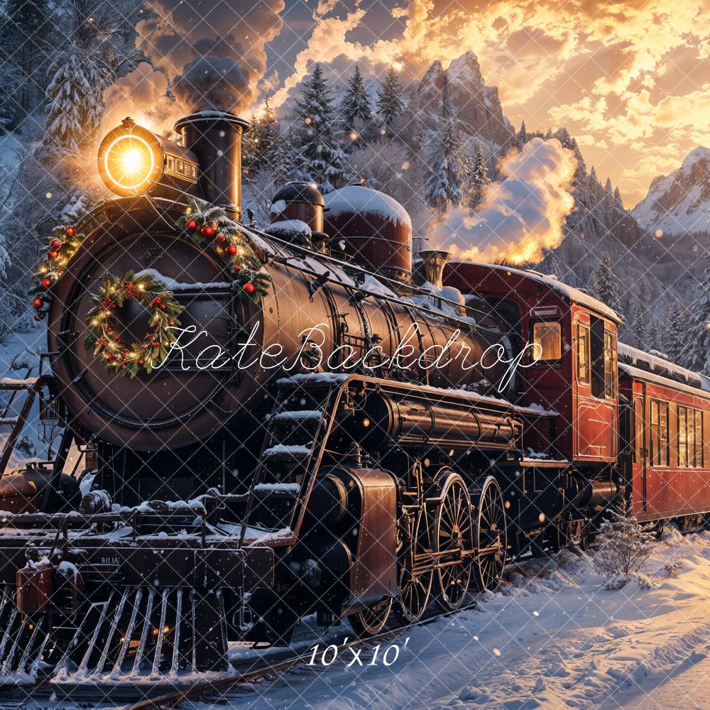 Kate Christmas Polar Train Sunset Snowy Backdrop Designed by Emetselch