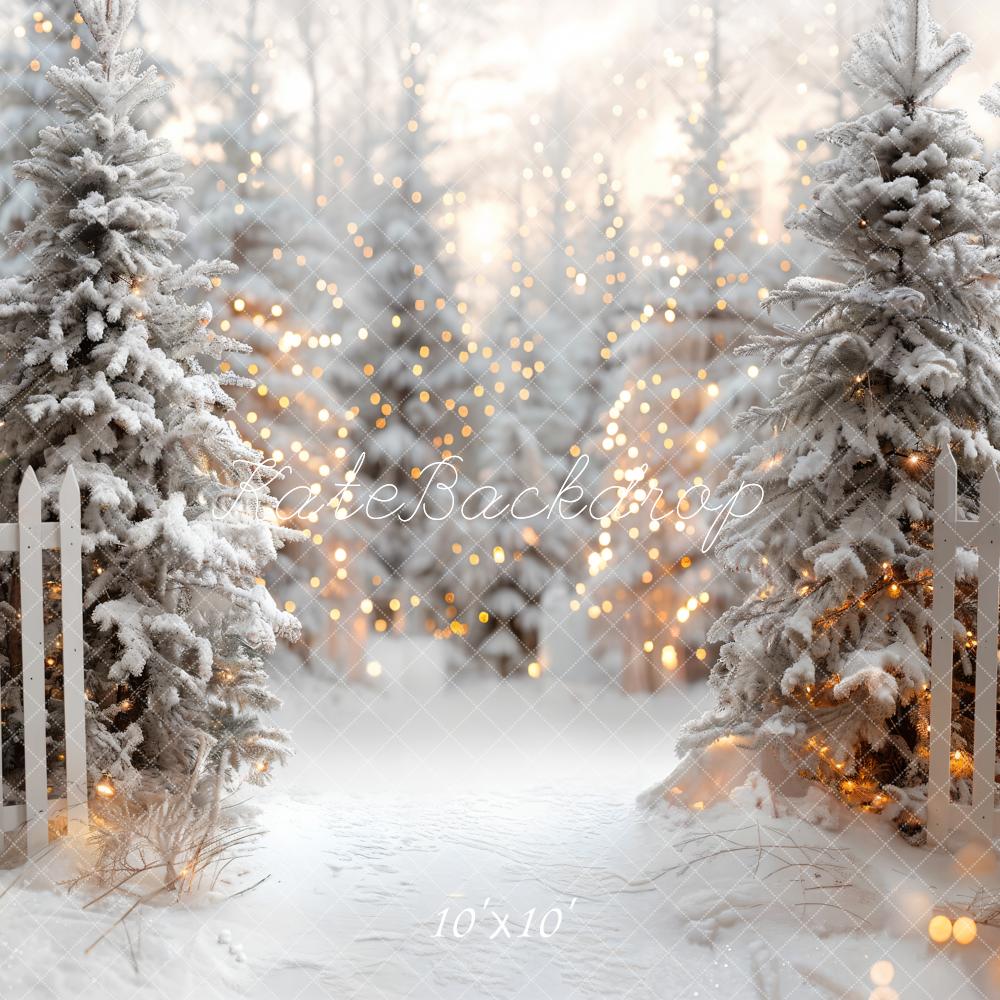 Kate Christmas White Forest Wooden Fence Backdrop Designed by Emetselch