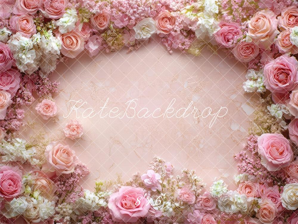 Kate Spring Floral Pink Rose Floor Backdrop Designed by Mini MakeBelieve