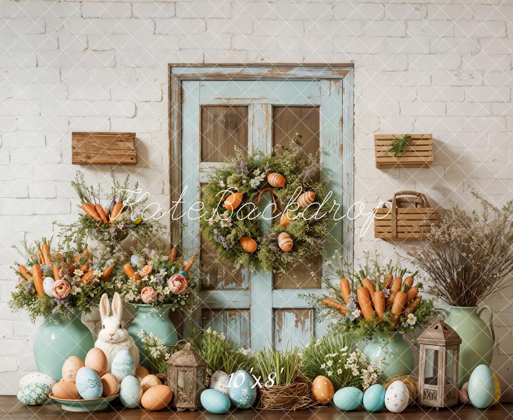 Fondo Rústico de Granero con Conejito de Pascua Floral Diseñado por Emetselch