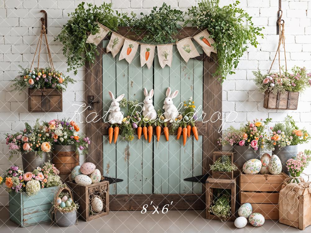 Kate Easter Bunny Carrots Door Wood Backdrop Designed by Emetselch