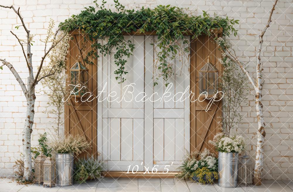 Kate Spring Rustic Door Greenery Tree Backdrop Designed by Emetselch