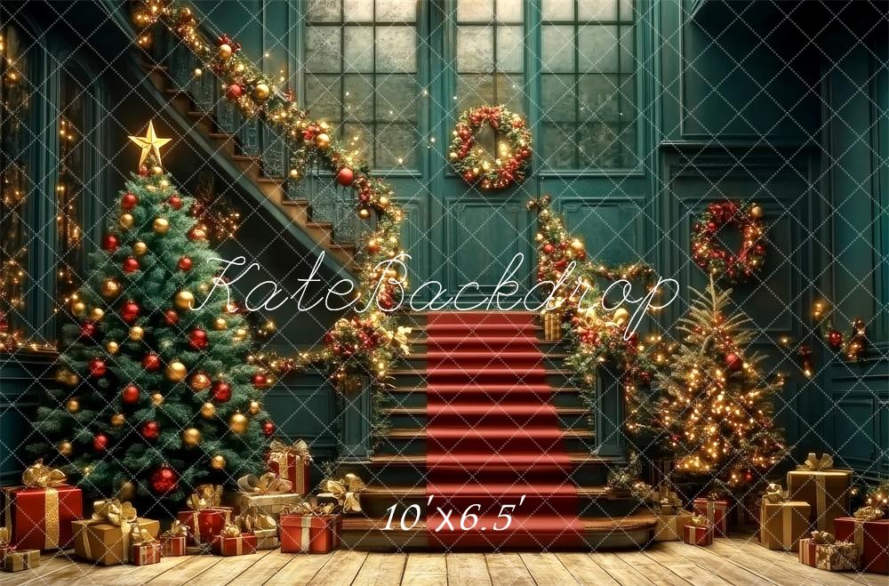 Kate Christmas Tree Cascading Stairs Retro Backdrop Designed by Lidia Redekopp