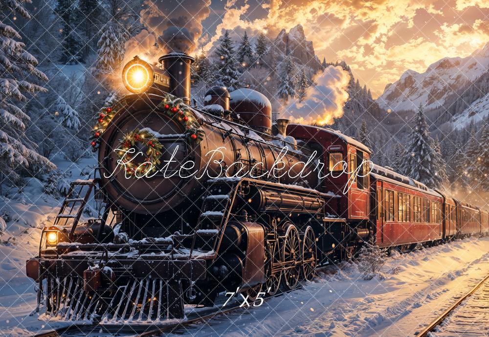 Kate Christmas Polar Train Sunset Snowy Backdrop Designed by Emetselch