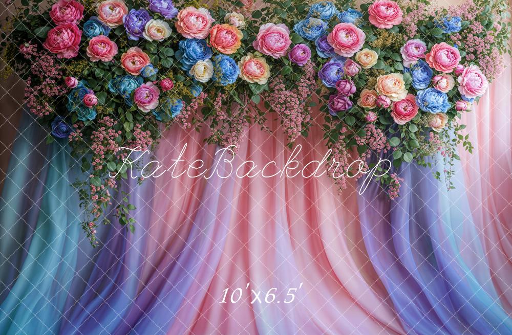 Kate Spring Floral Pastel Gradient Drapes Backdrop Designed by Emetselch