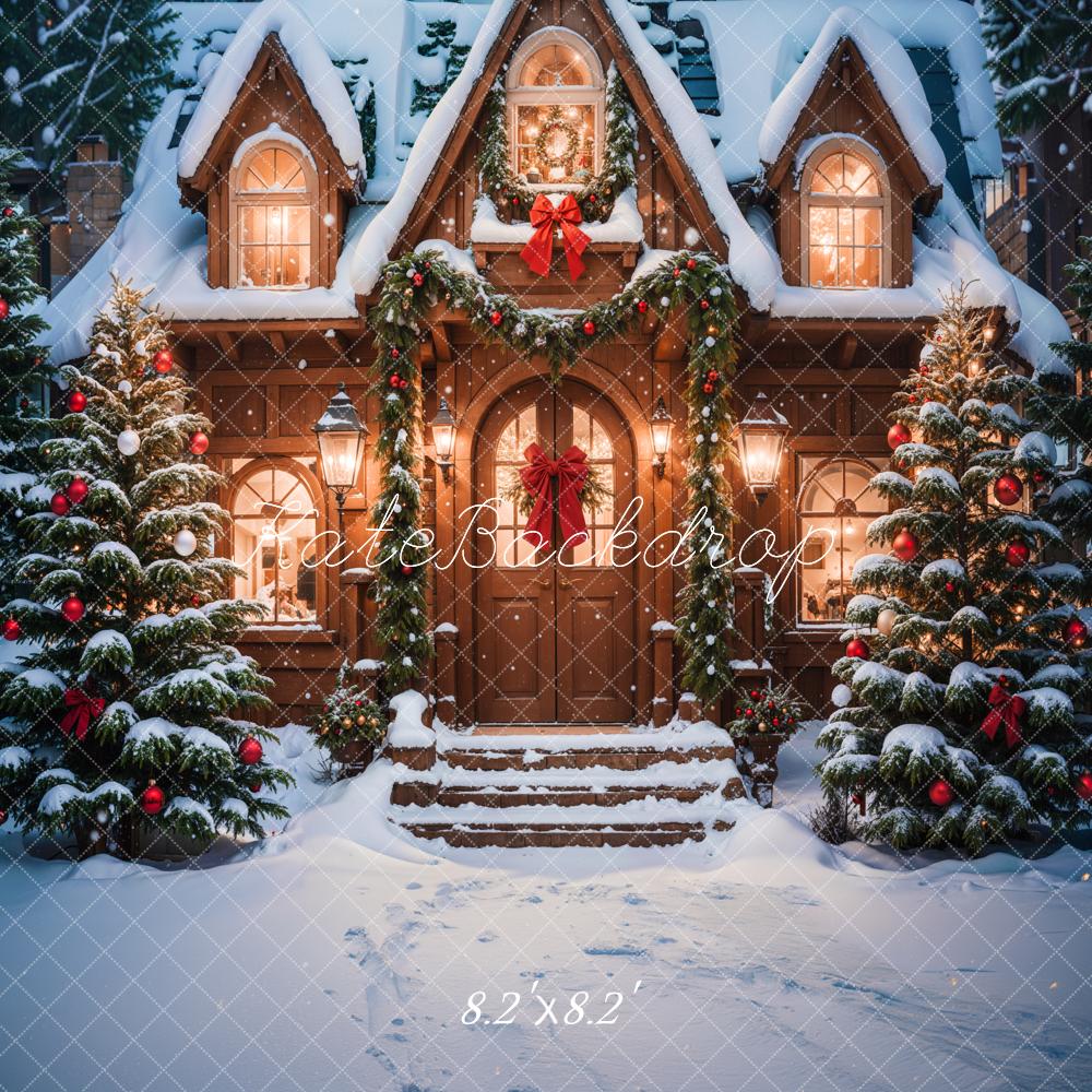 Fondo de Casa Marrón en el Bosque Exterior de Navidad Diseñado por Emetselch