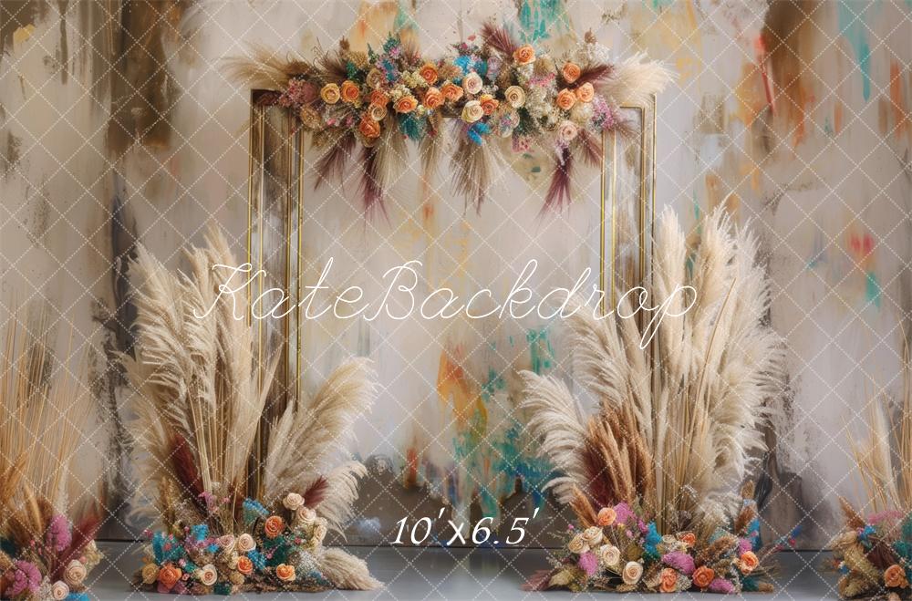 Kate Boho Floral Pampas Backdrop Designed by Mini MakeBelieve