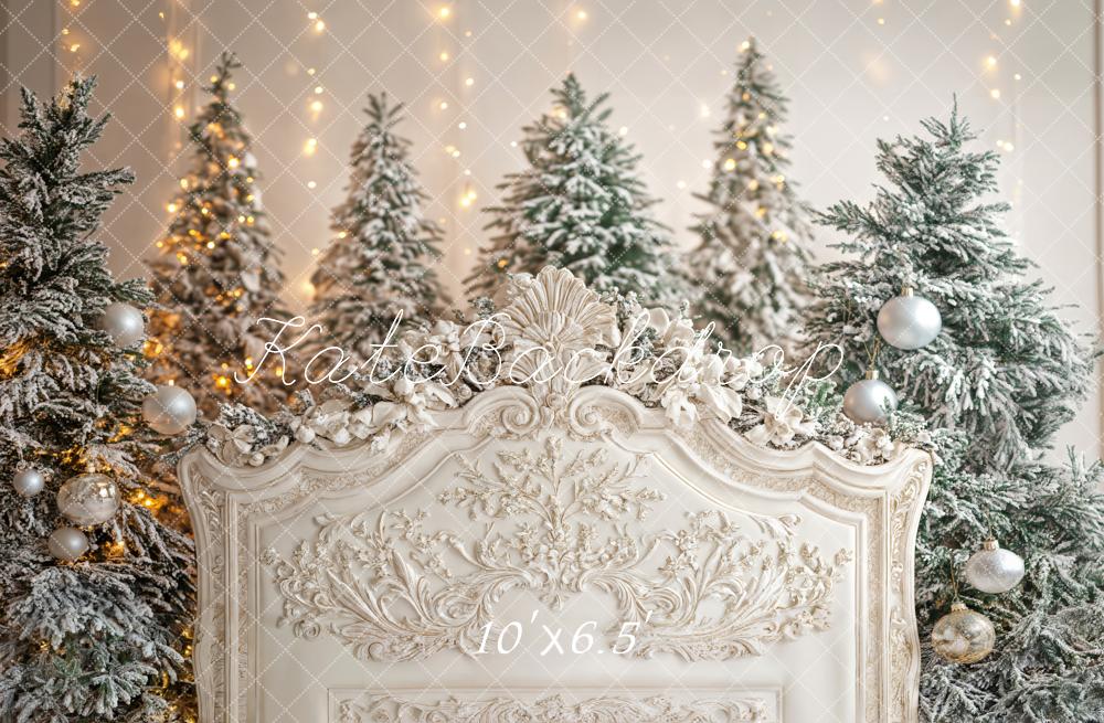 Kate Christmas Snowy Trees Headboard Backdrop Designed by Emetselch