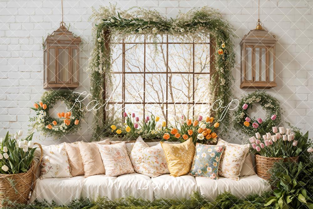 Kate Spring Sofa Pillows Tulip Window Backdrop Designed by Emetselch