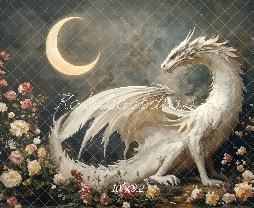 Fantasy Dragon Moon Floral Foto Achtergrond Designed by Emetselch