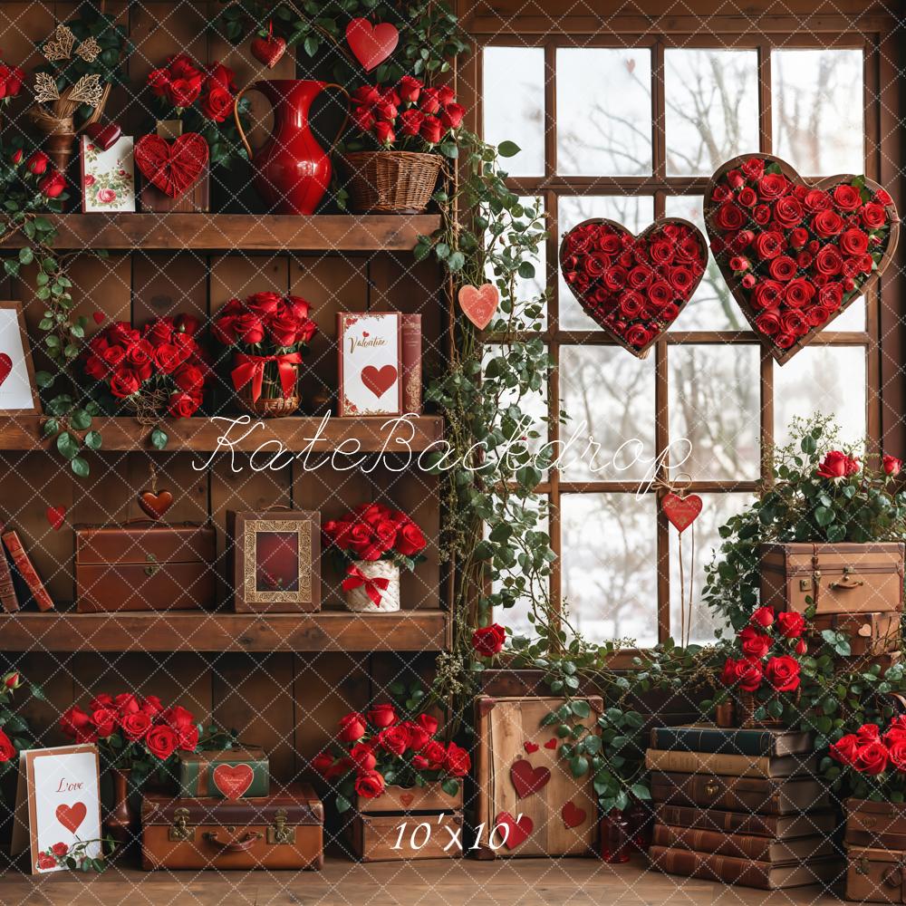 Kate Valentine Roses Wood Shelf Window Backdrop Designed by Emetselch