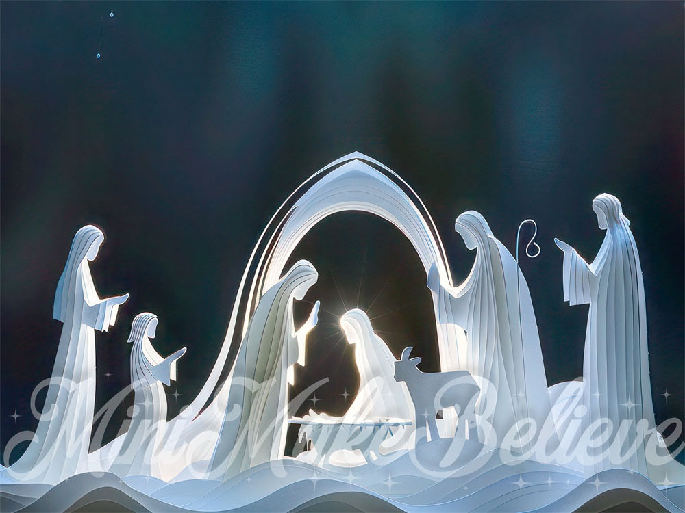 Kate Christmas White Abstract Art Nativity Backdrop Designed by Mini MakeBelieve