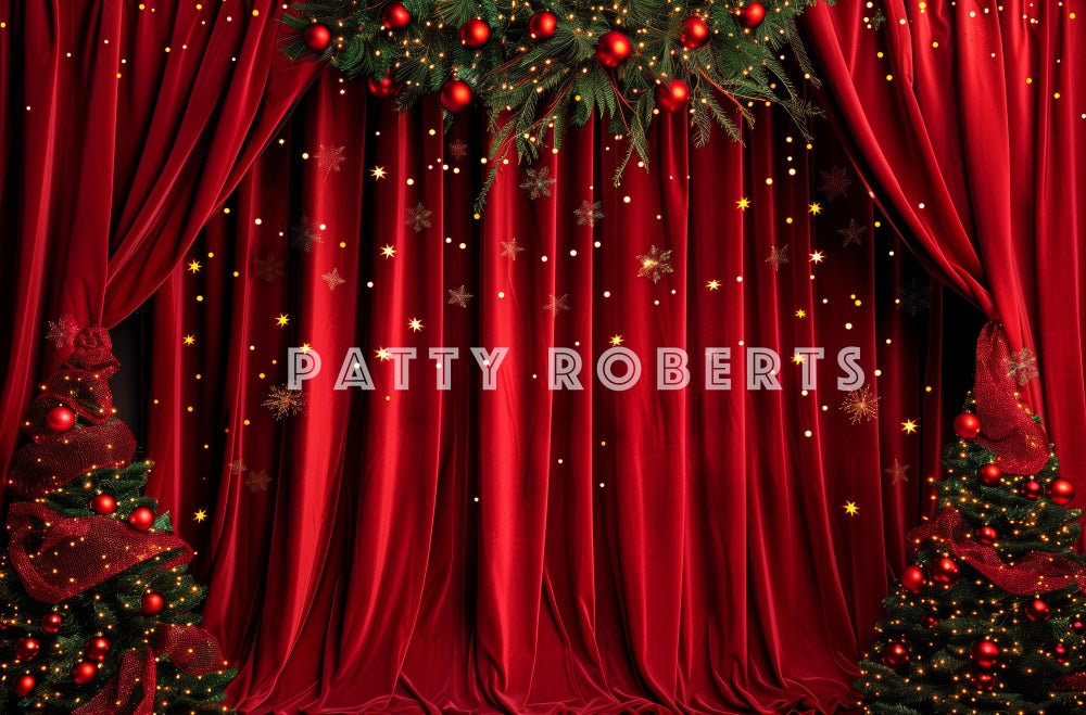 Kate Christmas Tree Red Velvet Curtains Backdrop Designed by Patty Robert