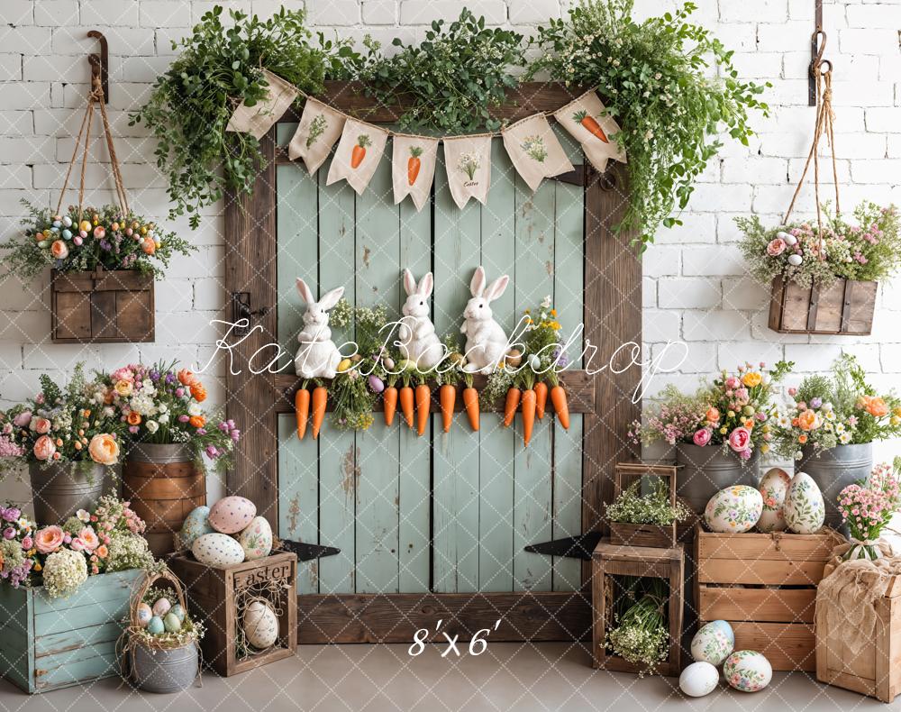 Kate Easter Bunny Carrots Door Wood Backdrop Designed by Emetselch