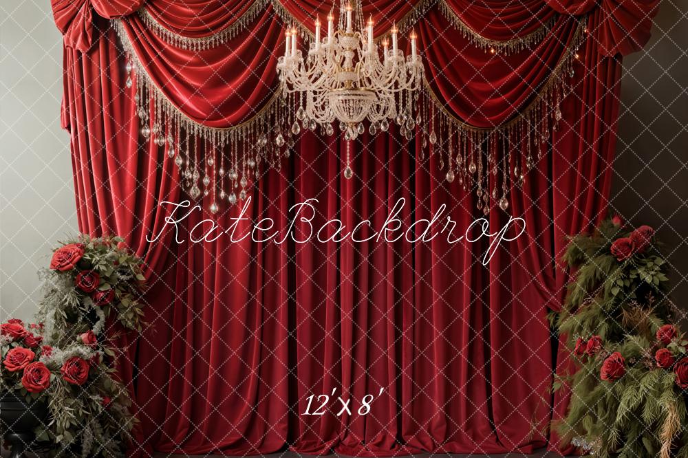 Kate Red Rose Chandelier Curtain Backdrop Designed by Emetselch