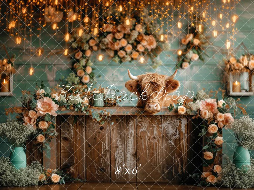 Bloemen Cow Green Wall Rustic Decor Foto Achtergrond Designed by Patty Robert