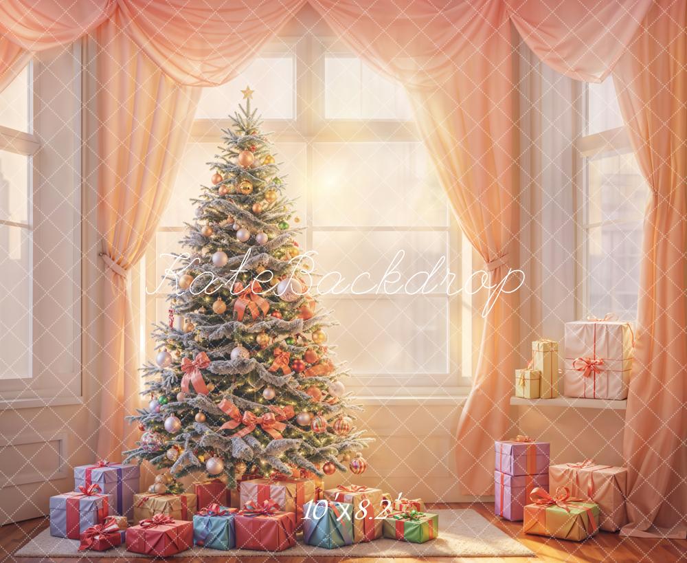 Kate Christmas Tree Pink Curtain White Window Backdrop Designed by Emetselch