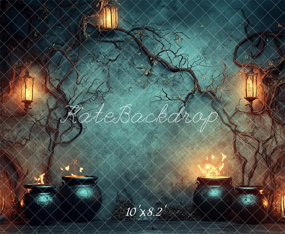 Cauldrons de bruja de Halloween Vine Green Wall Backdrop Designed by Lidia Redekopp