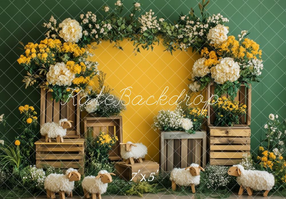 Arco de flores de primavera Oveja amarillo fondo diseñado por Patty Roberts