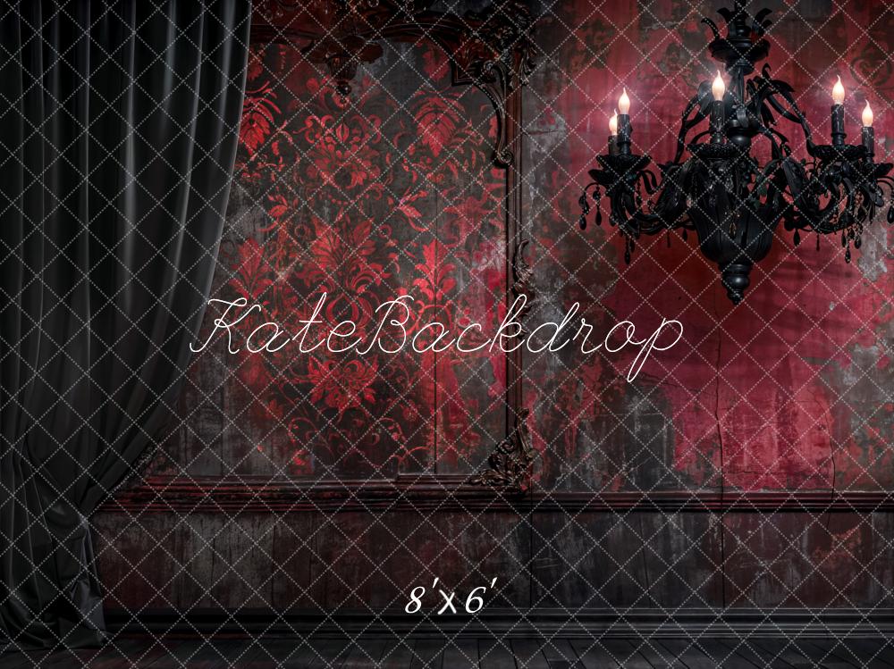 Kate Halloween Dark Black Curtains Red Retro Wall Backdrop Designed by Emetselch