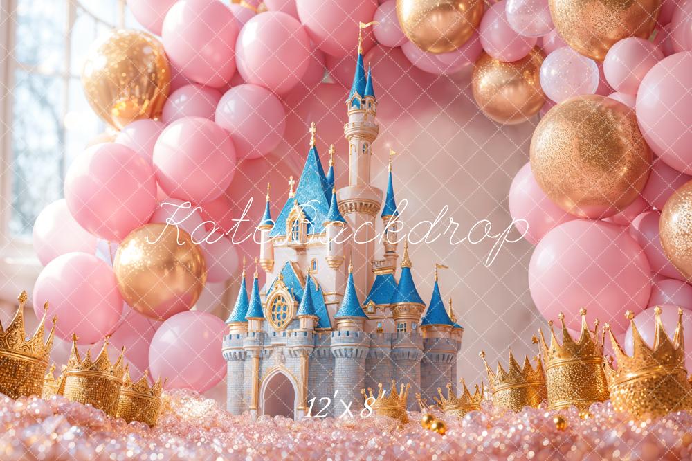 Kate Birthday Castle Pink Balloons Crowns Backdrop Designed by Emetselch