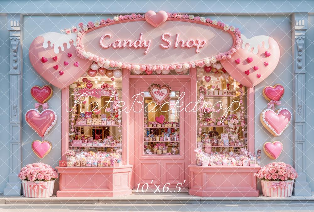 Kate Valentine Candy Shop Hearts Pink Backdrop Designed by Emetselch