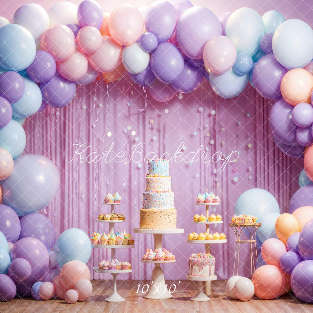 Kate Birthday Cake Smash Colorful Balloon Arch Backdrop Designed by Emetselch