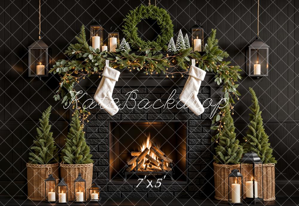 TEST Kate Christmas Tree Fireplace Black Wall Backdrop Designed by Emetselch