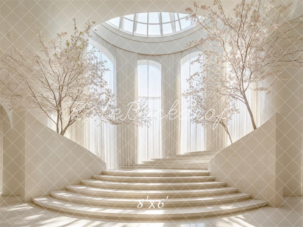 Kate Beige Elegant Cascading Stairs Arch Backdrop Designed by Mini MakeBelieve