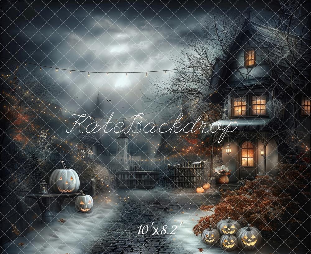 Kate Halloween Haunted House Pumpkin Lanterns Backdrop Designed by Lidia Redekopp