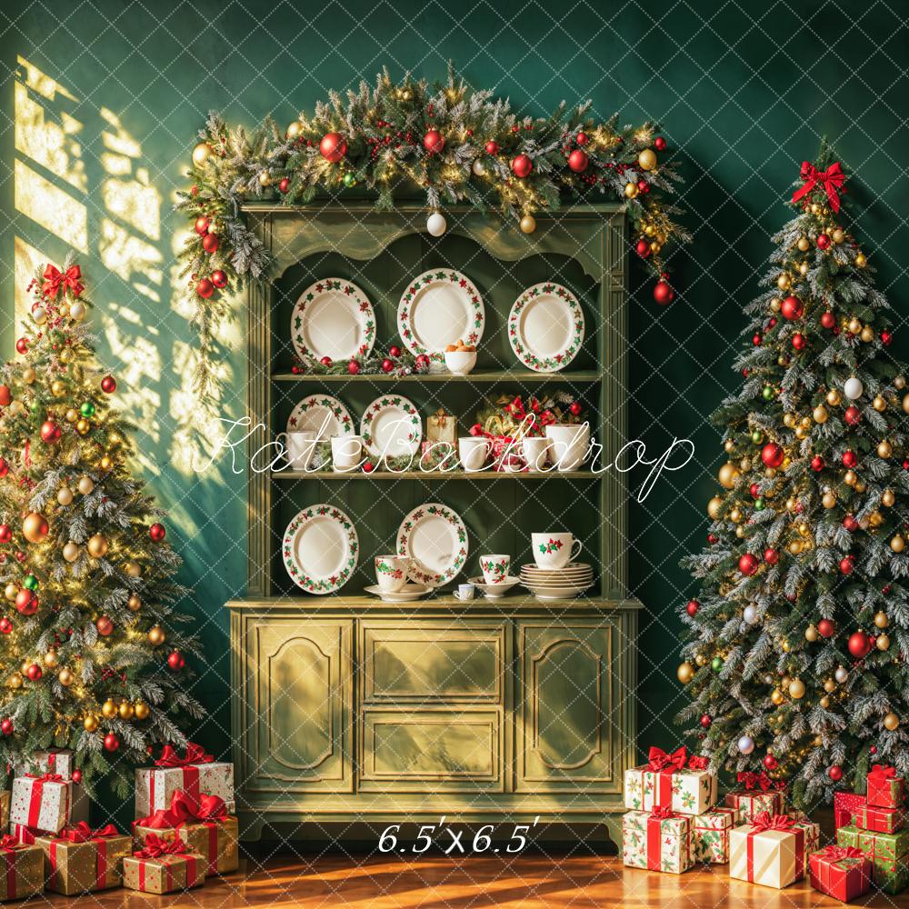 Kate Christmas Retro Green Cabinet Wall Backdrop Designed by Emetselch