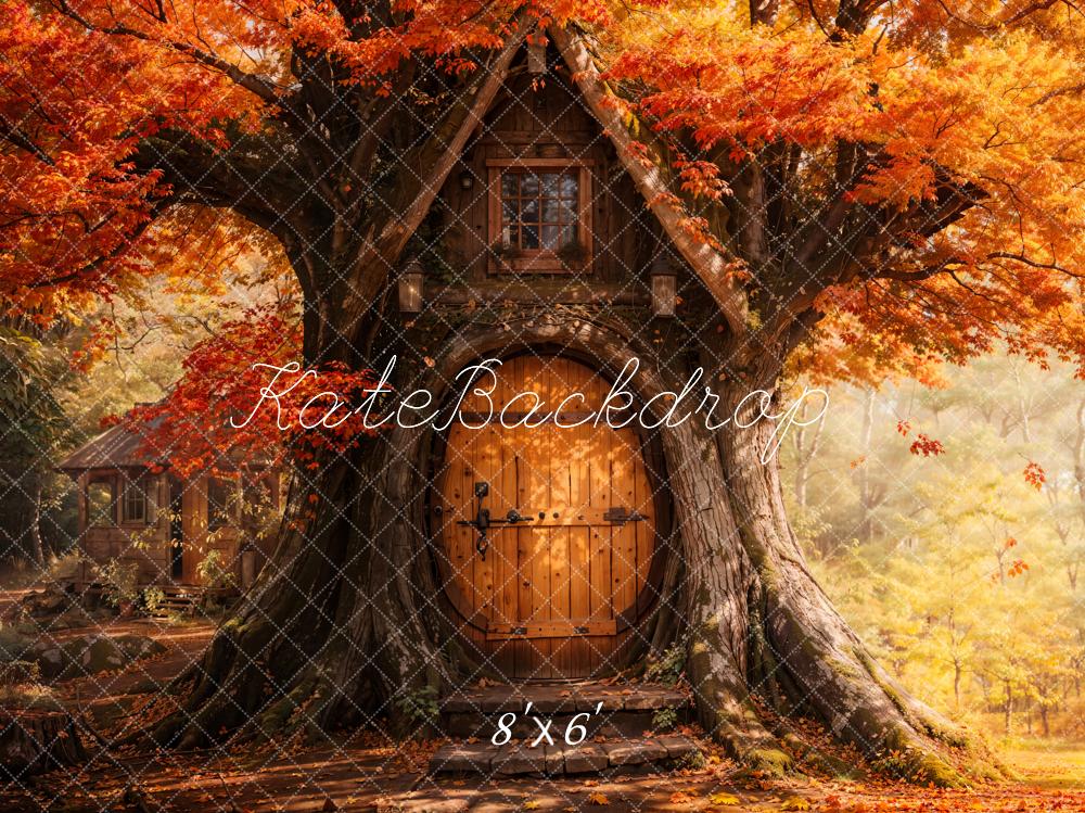 Kate Fall Maple Leaves Treehouse Forest Backdrop Designed by Emetselch