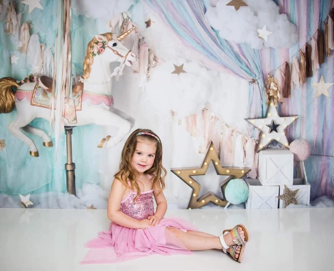 Kate Unicorn Carousel Backdrop Dreams Designed by Mandy Ringe Photography