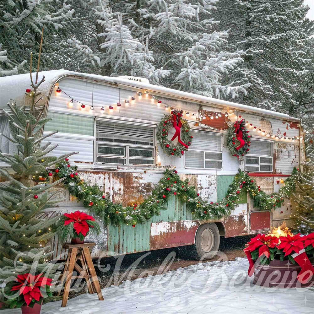 Winter Bos Kerstmis Kleurrijke Gebroken RV Foto Achtergrond Designed by Mini MakeBelieve