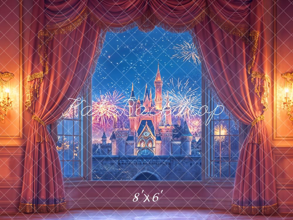 Kate Fantasy Castle Fireworks Vintage Curtains Backdrop Designed by Emetselch