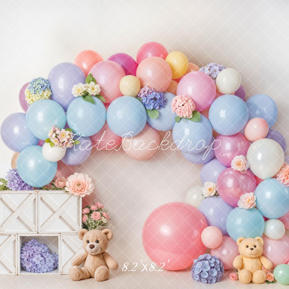 Kate Cake Smash Pastel Balloon Flower Arch Backdrop Designed by Emetselch