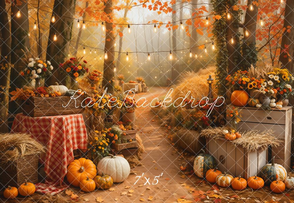 Kate Halloween Outdoor Maple Forest Pumpkin Path Backdrop Designed by Emetselch