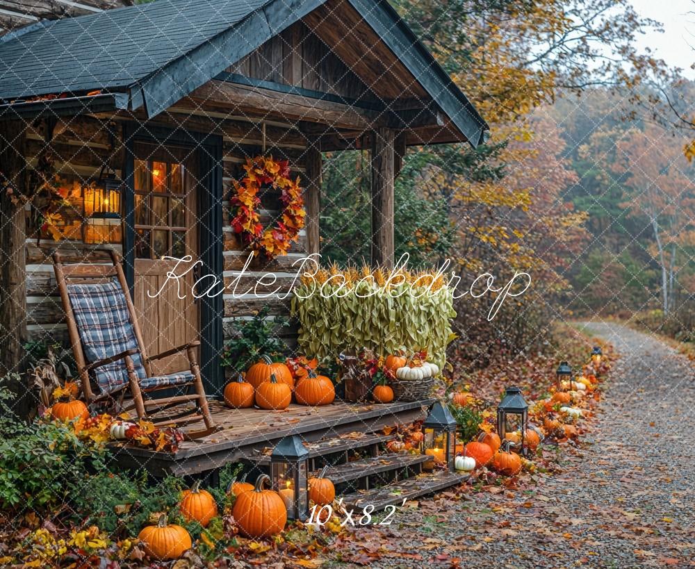 Kate Fall Cabin Road Pumpkins Maple Backdrop Designed by Mini MakeBelieve