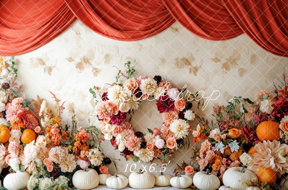 Kate Fall Floral Pumpkin Wreath Drapes Backdrop Designed by Patty Roberts