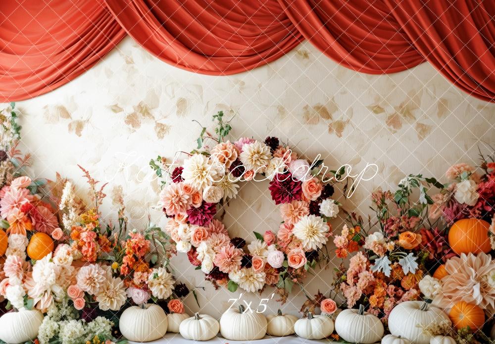 Fall Floral Pumpkin Wreath Foto Achtergrond Designed by Patty Roberts