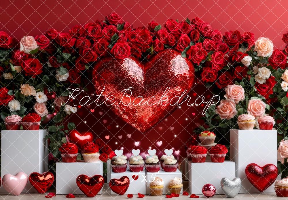 Fondo de Corazón Rojo Disco con Rosas Diseñado por Mini MakeBelieve