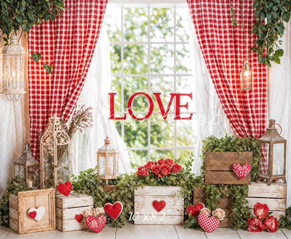 Lightning Deal #1 Kate Valentine's Day Love Rustic Window Wood Backdrop Designed by Emetselch