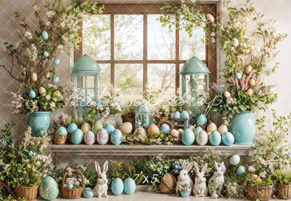 Fondo de Ventana Floral de Huevo de Conejo de Pascua Diseñado por Emetselch